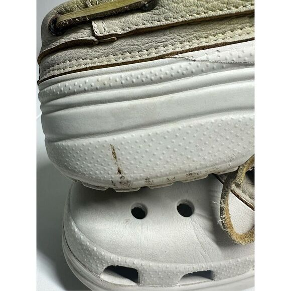 Crocs Islander Pitcrew Mens Size 9/ Women\'s 11 Boat Shoes Clogs Tan Leather*Note main image 11